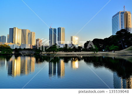 Hama-rikyu Gardens in winter. Redevelopment is underway in the Kachidoki and Toyomi areas. 135539048