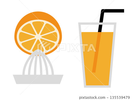 鮮榨柑橘汁扁平插圖 135539479