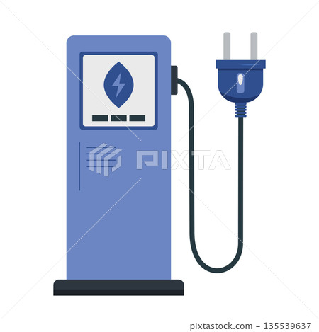 Electric vehicle charging station with plug and eco-friendly design elements for modern transport 135539637