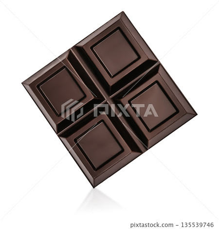 Dark chocolate square isolated on white background, minimal food product concept Dark chocolate square isolated on white background, minimal food product concept 135539746