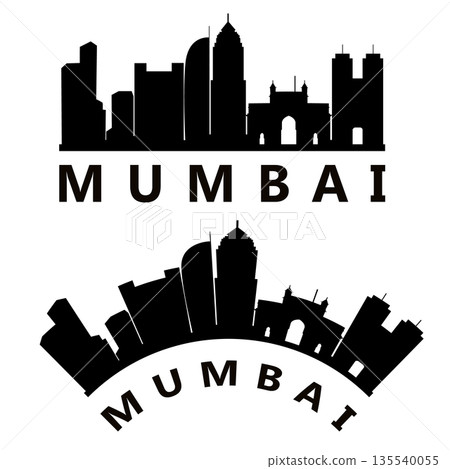 Mumbai city skyline silhouette. Mumbai India skyline sign. Mumbai landscape city design. flat style. Mumbai city skyline silhouette. Mumbai India skyline sign. Mumbai landscape city design. flat style. 135540055