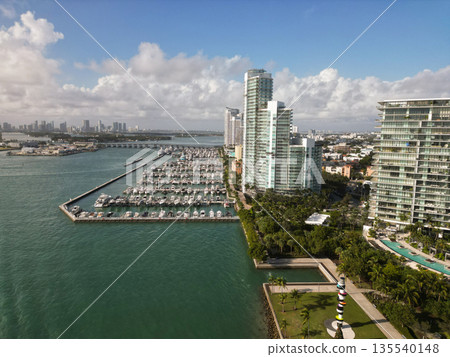 Yacht club. Marina in Miami, Florida. Biscayne bay. Downtown Miami marina with luxury yacht. Summer vacation. Luxury South beach marina. Luxury yacht. Miami south beach view. Quiet marina 135540148