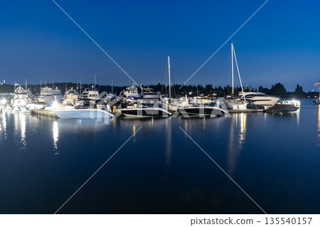 Marina at night. Summer vacation. Downtown city marina with luxury illuminated yacht. Docked vessels. Luxury yacht in night marina. Luxury yacht at night. Night view. Yacht club Marina at night. Summer vacation. Downtown city marina with luxury illuminated yacht. Docked vessels. Luxury yacht in night marina. Luxury yacht at night. Night view. Yacht club 135540157