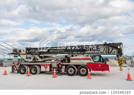 Miami, Florida, USA - November 16, 2024: Machine equipment. Heavy crane equipment. Machinery crane for building. Link belt all terrain crane equipment, Miami beach. Heavy machinery equipment outdoor Miami, Florida, USA - November 16, 2024: Machine equipment. Heavy crane equipment. Machinery crane for building. Link belt all terrain crane equipment, Miami beach. Heavy machinery equipment outdoor 135540185