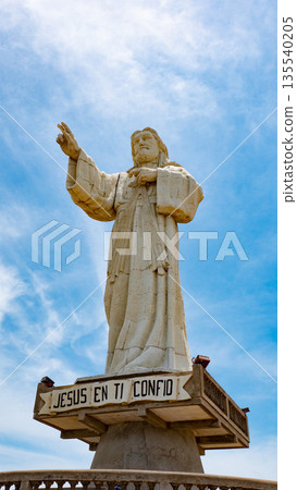 San Juan del Sur, Nicaragua - May 09, 2019: Christ of the Mercy. Statue of Christ is a sightseeing. Travel touristic landmark. San Juan Christ of the Mercy sightseeing. Statue Of Jesus Christ San Juan del Sur, Nicaragua - May 09, 2019: Christ of the Mercy. Statue of Christ is a sightseeing. Travel touristic landmark. San Juan Christ of the Mercy sightseeing. Statue Of Jesus Christ 135540205