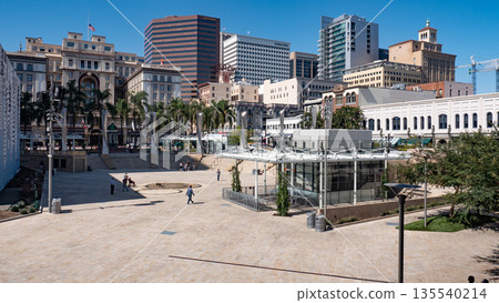 San Diego, California, USA - May 17, 2019: Horton Plaza Park. City street with park at Horton plaza in San Diego. People at the street of Horton plaza city park. Travel landmark 135540214
