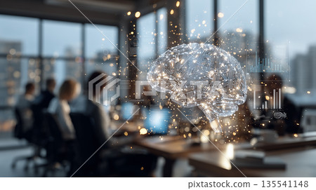 現代辦公室部署的人工智慧（AI）神經網路和數據分析的概念圖 135541148