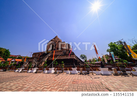 Pagoda of Chedi Luang Varavihara temple it ancient large pagoda is 700 years in Chiang Mai, Thailand. Pagoda of Chedi Luang Varavihara temple it ancient large pagoda is 700 years in Chiang Mai, Thailand. 135541158