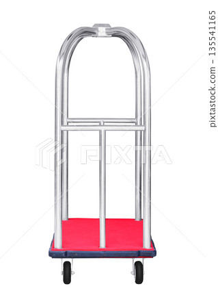Stainless steel luxury trolley bag, hotel baggage cart isolated on white background Stainless steel luxury trolley bag, hotel baggage cart isolated on white background 135541165
