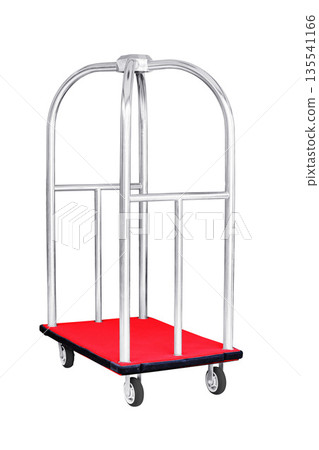 Stainless steel luxury trolley bag, hotel baggage cart isolated on white background Stainless steel luxury trolley bag, hotel baggage cart isolated on white background 135541166