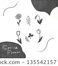 Hand-drawn illustration of spring flowers, doodle, line drawing 135542157