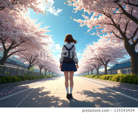 一位身穿校服的高中女生抬頭望著天空。 135543434