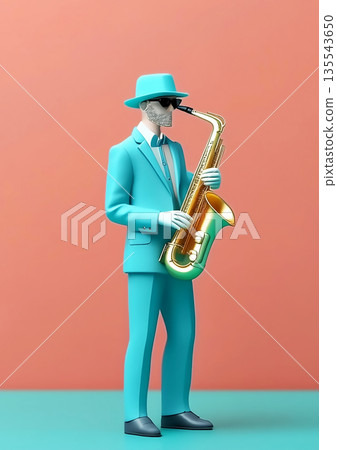 3D rendering of a man playing the saxophone 3D rendering of a man playing the saxophone 135543650