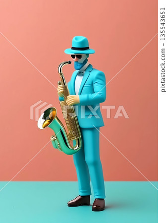 一名男子演奏薩克斯風的3D渲染圖 一名男子演奏薩克斯風的3D渲染圖 135543651