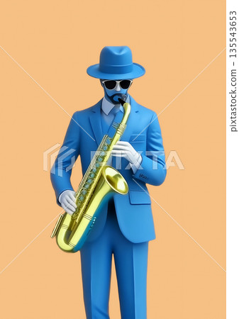 3D rendering of a man playing the saxophone 3D rendering of a man playing the saxophone 135543653