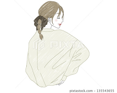 女子背對鏡頭,雙手叉腰 女子背對鏡頭,雙手叉腰 135543655