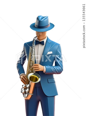 3D rendering of a man playing the saxophone 135543661