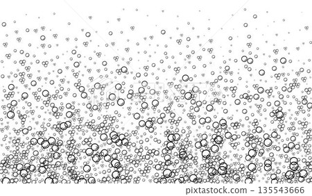 Background with fizzy bubbles in a doodle style. Line illustration of rising soap bubbles. Fizzy champagne texture. 135543666