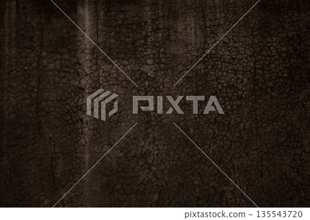 Cracked black plaster wall a-1-4 Dark monochrome sepia tone 135543720