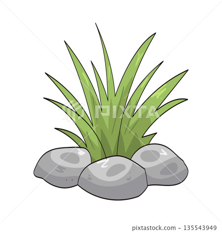 illustration of grass stone border 135543949
