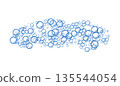 Hand-drawn bubble outlines with soap foam texture. Sketch-style water drops and fizzy champagne spheres. Doodle illustration for drink, bathroom, or ocean backgrounds 135544054