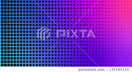 Neon pixel gradient bg. Blue, pink and purple gradient background. Abstract digital pattern with square elements grid. Vibrant cyber futuristic texture. Modern vector illustration 135544110