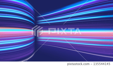 Abstract curved neon light lines background with data flow effect Abstract curved neon light lines background with data flow effect 135544145