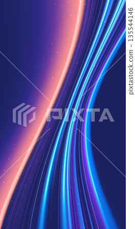 Vertical abstract neon light trails background with starry space Vertical abstract neon light trails background with starry space 135544146