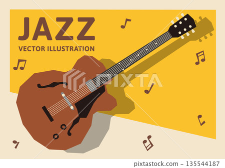 Horizontal A-size background material. Retro design vector illustration data featuring an electro-acoustic guitar. 135544187