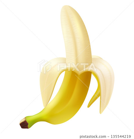 Realistic open banana isolated on white background. Half peeled banana. Vector illustration Realistic open banana isolated on white background. Half peeled banana. Vector illustration 135544219