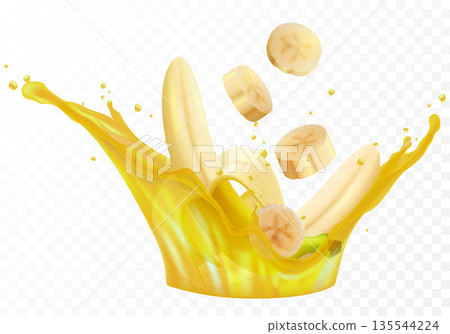 Banana fresh juice realistic illustration. Fruit vector isolated on white background, banana icon 135544224