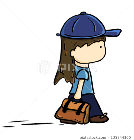 Girl carrying a brown bag and walk away fast cartoon illustration Girl carrying a brown bag and walk away fast cartoon illustration 135544300