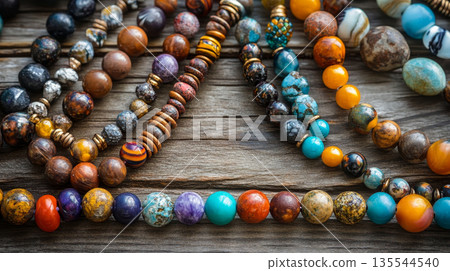 Close-up of Colorful Gemstone Bead Bracelets 135544540