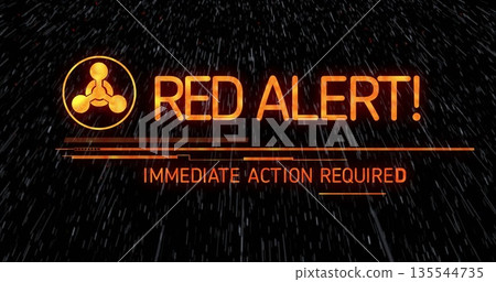 Displaying RED ALERT on digital console, with icon, progress bar and IMMEDIATE ACTION REQUIRED Displaying RED ALERT on digital console, with icon, progress bar and IMMEDIATE ACTION REQUIRED 135544735
