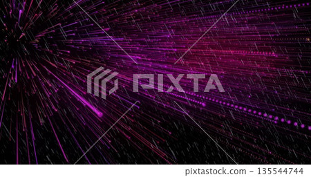 Streaming magenta and purple light streaks racing through virtual digital realm, with dotted trails 135544744