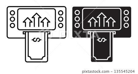 Linear icon. Replenishing a bank account through a bill acceptor at a street bank terminal. Simple vector isolated on white background 135545204