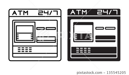 Linear icon. Vandal proof window of a 24 hour bank terminal built into a wall. Simple vector isolated on white background Linear icon. Vandal proof window of a 24 hour bank terminal built into a wall. Simple vector isolated on white background 135545205