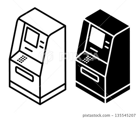 Linear isometric icon. Dollar cash is acceptor, street bank terminal. Simple vector isolated on white background 135545207