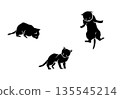 Loose black cat line drawing illustration 3 pose set (hand-drawn) 135545214