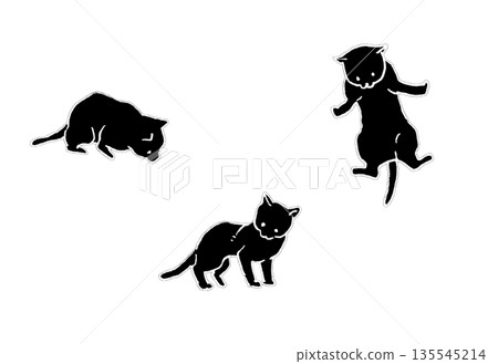 Loose black cat line drawing illustration 3 pose set (hand-drawn) Loose black cat line drawing illustration 3 pose set (hand-drawn) 135545214