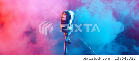 Vintage Microphone with Bright Smoke Effects 135545322