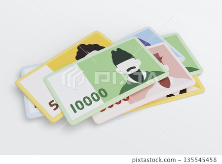 Close-up of Various Korean Won Banknotes Layered Together, 3D Financial Concept 135545458