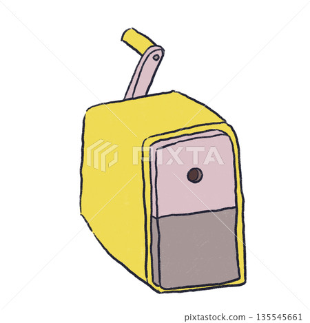 Diagonal illustration of a yellow pencil sharpener | Bright stationery material 135545661