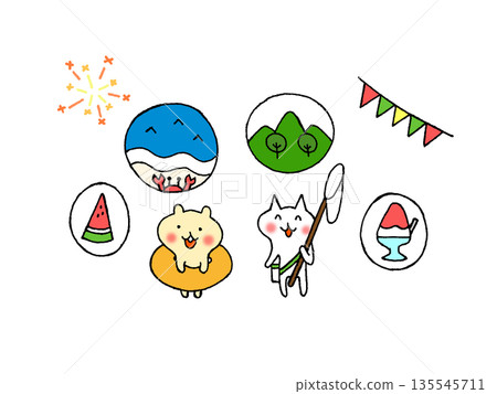 Cute animal summer vacation illustration Cute animal summer vacation illustration 135545711
