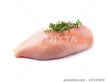 Chicken fillet with thyme herbal on white backgrounds Chicken fillet with thyme herbal on white backgrounds 135545859