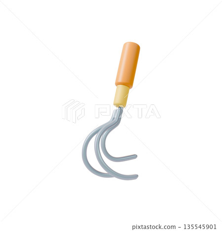 3d Colorful Manual Rake Tool Agricultural and Garden Concept Cartoon Design Style Isolated on a White Background. Vector illustration 135545901
