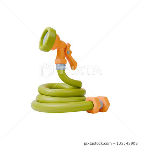 3d Colorful Irrigation Hose Tool Agricultural and Garden Concept Cartoon Design Style Isolated on a White Background. Vector illustration 135545908