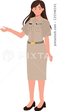 Thai public sector employee depicted as a professional woman in official uniform. 135546141
