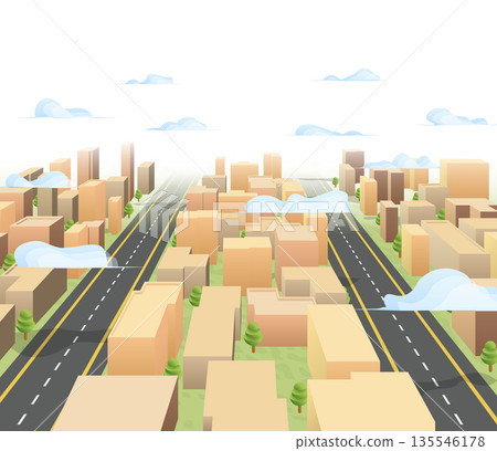 Concept urban development city. Modern architecture and highway perspective 3D cityscape with parallel roads. Vector illustration general cityscape background. 135546178