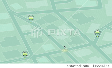 GPS Navigation Map with Ride Hailing Cars. Smart taxi booking service on city map. Car sharing and modern urban transport solutions. Vector illustration GPS Navigation Map with Ride Hailing Cars. Smart taxi booking service on city map. Car sharing and modern urban transport solutions. Vector illustration 135546183